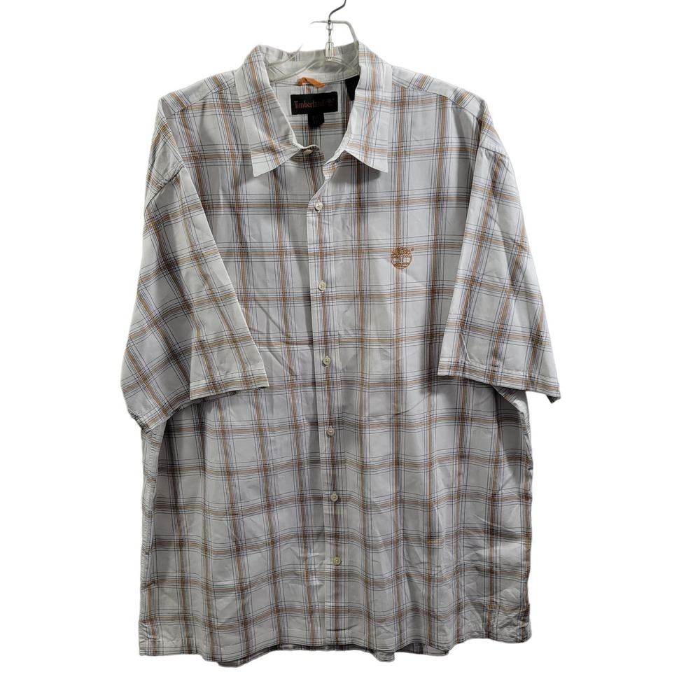 Timberland Men's White With Tan Plaid Button Front Shirt Size 2XL 11724-0625